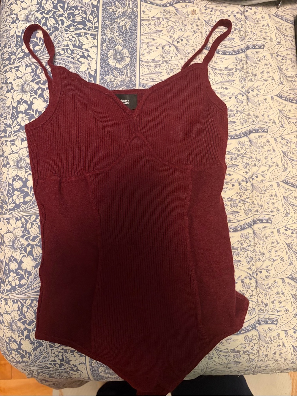 Express Ribbed Burgundy Tank Bodysuit